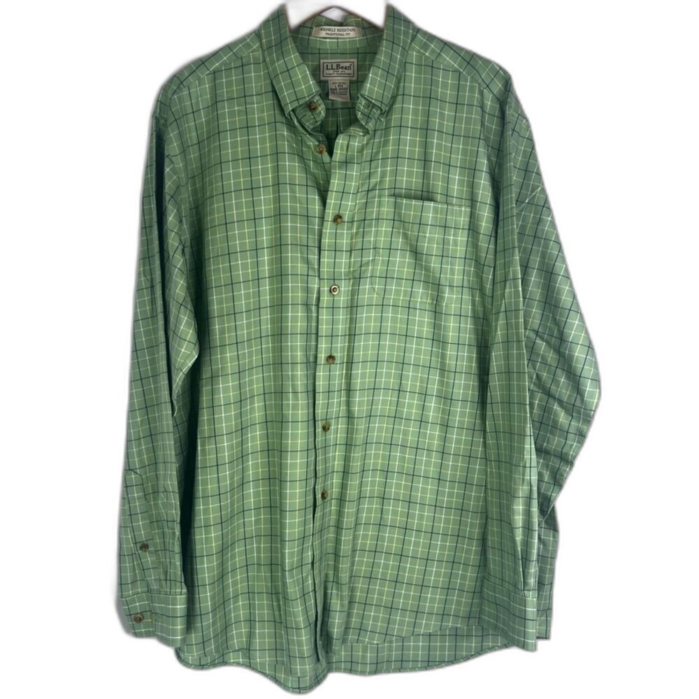LL Bean Wrinkle Resistant Traditional Fit Long Sleeve Plaid Button Front Size LG